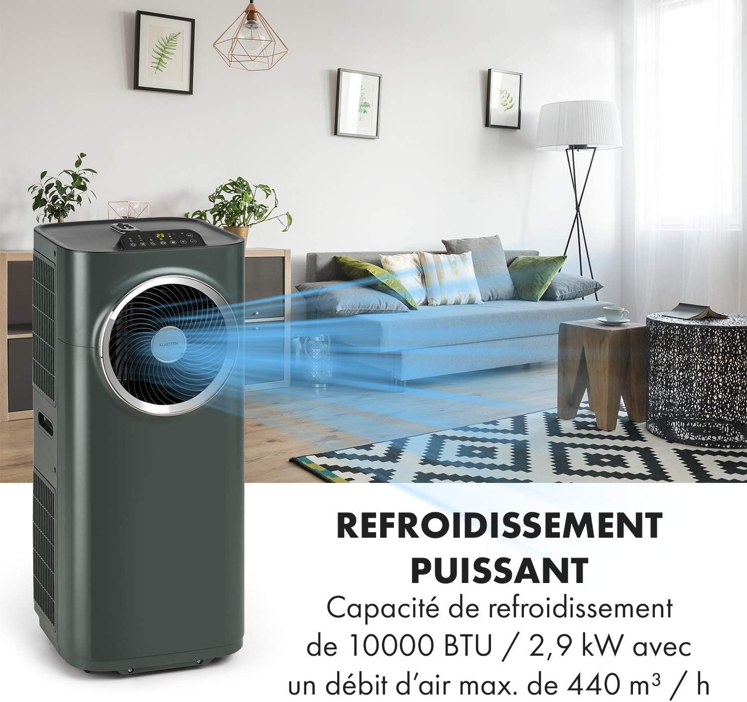 Klarstein Mini Climatiseur Mobile Silencieux Portable 5 en 1, Purificateur et Elimination des Odeurs, Mode Nuit, Déshumidificateur d'Air.