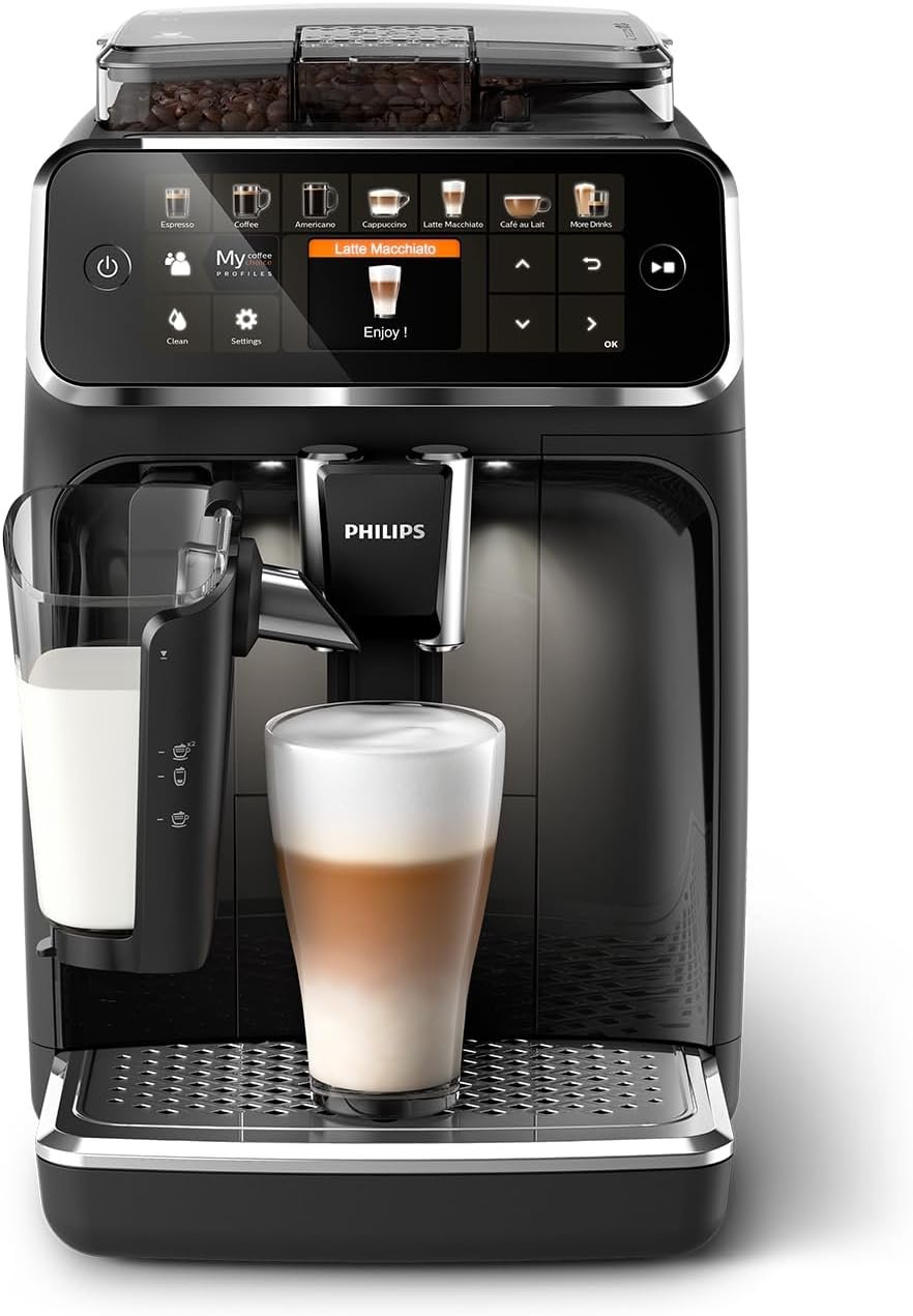 Philips Série 5400 Machine Expresso - Café à Grain - LatteGo Mousseur à Lait, 12 Spécialités de Café, Affichage Intuitif, 4 Profils Utilisateur, Noir (EP5441/50)